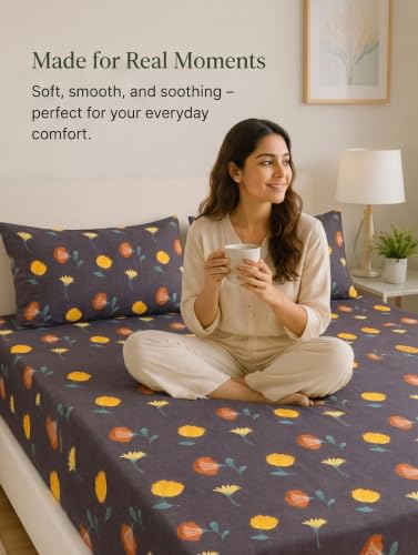 Image of Mafatlal King Size Bedsheet with 2 Pillow Covers (274 x 274 cm) | 140 GSM Microfiber | Soft, Breathable & Fade Resistant| Easy Care | Classic Black