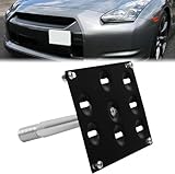 (A) GS Front Bumper Tow Hook License Plate Mount Bracket Frame Holder Tow Hole Adapter Relocator Compatible with Nissan 370Z GTR Sentra Juke Fit for Infiniti Q50 Q60 08-15 G35(2nd Gen) G37
