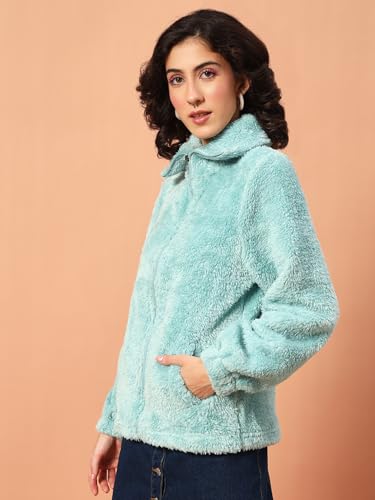 Image of THE DRY STATE Women's Fur Jacket With Wing Collar & Front Zip Open