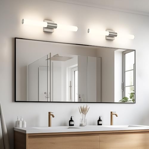 Image of Brushed Nickel Bathroom Light Fixture 5CCT Dimmable 18W Led Bathroom Vanity Lights Over Mirror Modern Bath Lights for Mirror