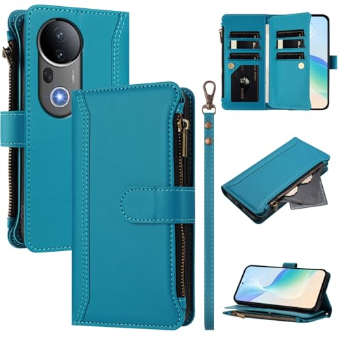 Rfvzubemok Compatible with Vivo S20 Pro 5G,Compatible with Vivo S20 Pro 5G Cover,Flip Kickstand Double Card Slots Zipper Wallet Case Blue2