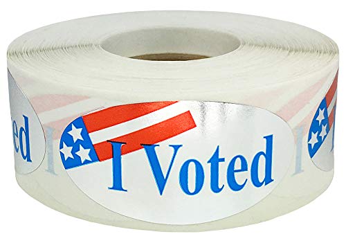 Silver I Voted Oval Stickers, 2 x 1 Inch Adhesive Labels, 500 Total Voting Day Stickers on a Roll for Polling Stations, Elections, and Civic Activities – Made in the USA