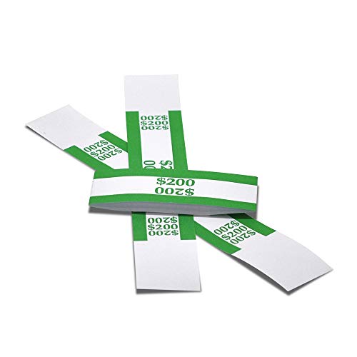 Currency Straps – Bill Wrappers, Money Bands to Organize Bills, ABA Standard Colors, Self-Adhesive, 7.5 x 1.15 Inches ($200 / Green)