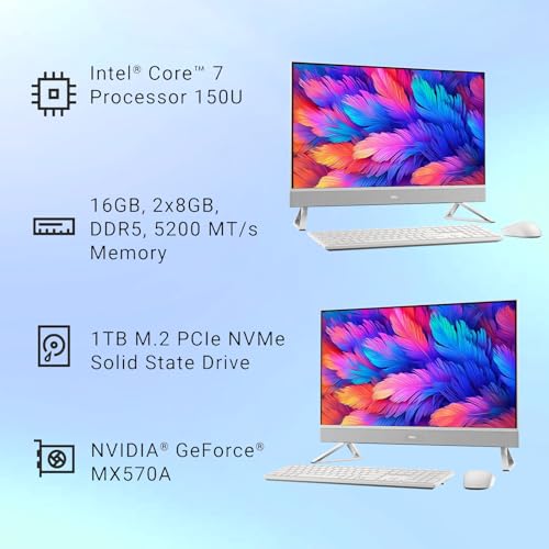 Image of Dell 27 inch 2K Touchscreen All-in-One Desktop PC, Intel Core 7 150U, 16 GB DDR5 RAM, 512GB SSD, NVIDIA GeForce MX570A, Anti-Glare, HDMI, Wi-Fi 6E, USB Type C | A, Wireless Keyboard & Mouse, Windows 11Pro