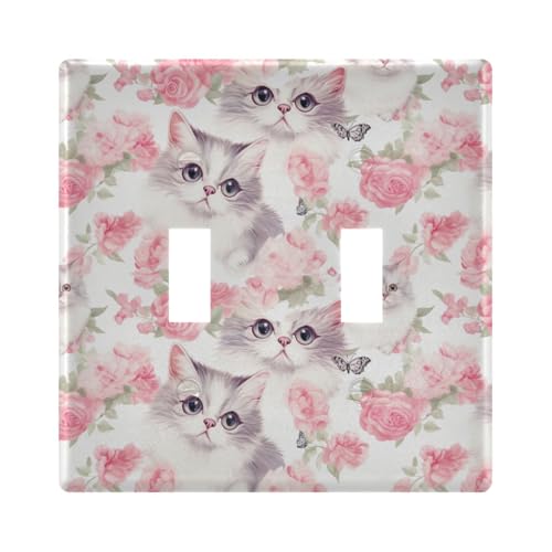 UMIRIKO Cute Cat Pink Flower Light Switch Cover Plate Covers Decorative Double Toggle Home Decor 202a8523