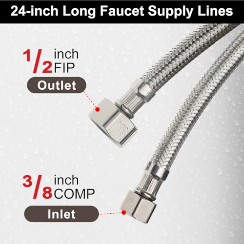 Midanya 24" Sink Hose, 1/2" FIP x 3/8" COMP Faucet Supply Lines,2 Pcs by Midanya - Used condition - Image 7