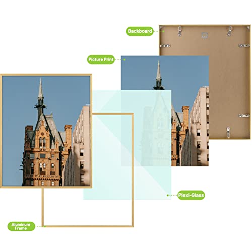 Golden State Art, 16X20 Aluminum Gold Photo Frame With Plexiglass - Swivel Tabs, Sawtooth Hangers, Spring Clips - Metal Wall Poster Frame Collection (1 Pack) #TOP4