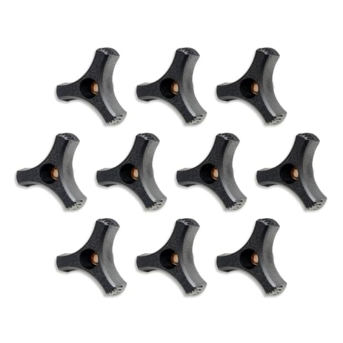 10 Pack Black Plastic Knob 5/16"-18 Three Prong Wing Nut 2 inch Diamete with Through Brass Insertr