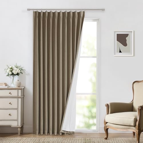 Image of Vision Home Brown Pinch Pleated Full Blackout Curtains Linen Blended 60 inch Wide Thermal Insulated Window Panels 108 inch for Bedroom Living Room Darkening Pleat Drapes with Hooks Back Tab 60 inch Wx108 Lx1