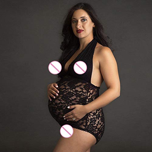 Women Pregnant Lace Babydoll Halter Dress Teddy V-Neck Lingerie Sexy One Piece Bodysuit Sleepwear Nightgown Chemise Black - Thumbnail 4
