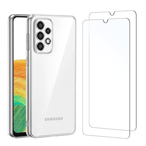 NEWC Hülle für Samsung Galaxy A33 5G - Ultra Transparent Silikon Weiches TPU Gel und 2 × Panzer Schutz Glas für Samsung Galaxy A33 5G - Anti Scratch