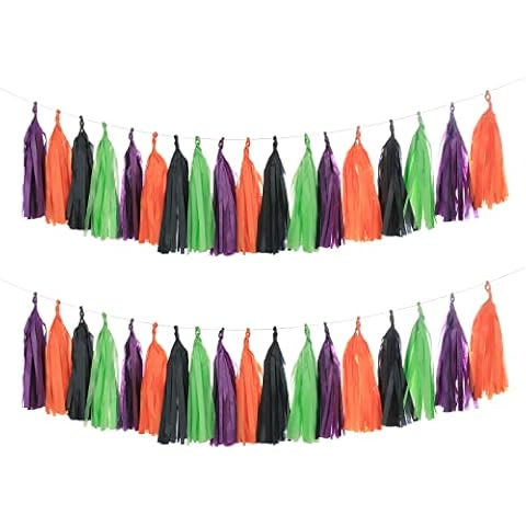 Mefuny 20PCS Orange Black Purple Green Tassel Garland Tissue Paper Tassel Banner Decoration for Halloween, Tassel DIY Party Garland, Birthday Party, Baby Shower, Festival Cover