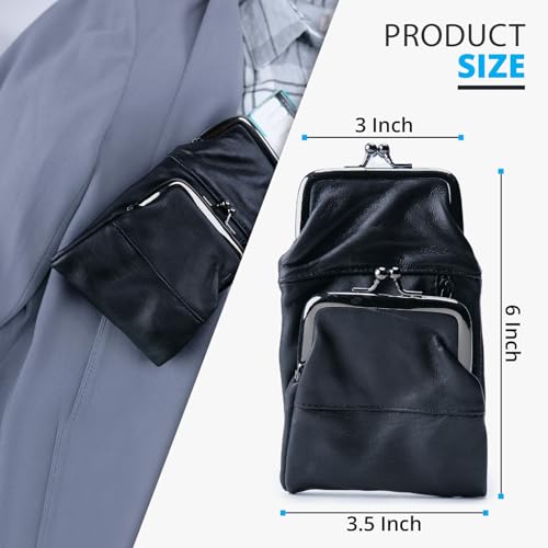 Leather Impressions snap Closure Cigarette Case - Handmade Genuine Leather Cigarette Case with Double Twist Clasp Pockets, 1 Zipper Pocket - Timeless Cigarette Case with Lighter 7"x4" (Navy)2