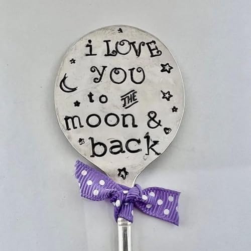 Garden Marker Friendship Gift, Silver Stamped Spoon Plant Markers, Garden Metal DIY Decorative Sign Plant Labels,Plant Lover Garden Decoration (I Love You to The Moon and Back)