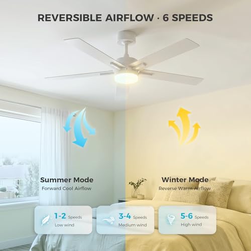Image of Obabala Ceiling Fan with Light 52 Inch, DC Motor Ceiling Fan with Remote and APP Control, Dimmable LED Color Changing, Reversible Quiet Fan for Bedroom Living Room Indoor Outdoor, Modern