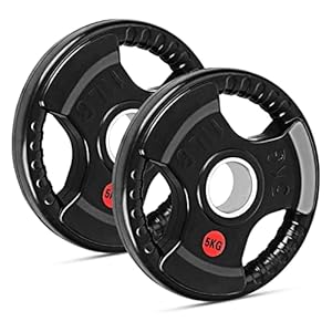 Youyijia 2PCS Olympic Weight Plates Heavy-Duty Cast Iron with Waterproof Rubber Coating Weight Plates for Strength Training and Muscle Development 5kg Weight Plate 2’’ Opening and Tri-Grips