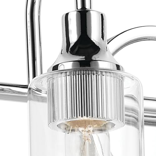 Image of Kichler Kavi 4-Light Bathroom Vanity Light, Chrome | Damp-rated vanity light with clear glass for bathroom mirrors (31.5 inch x 10 inch), 55212CH