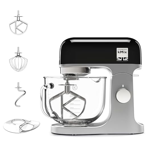 Kenwood kMix Stand Mixer for Baking, Stylish Kitchen Mixer with K-beater, Dough Hook and Whisk, 5L Glass Bowl, Removable Splash Guard, 1000 W, Black