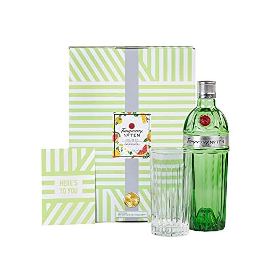 Tanqueray No.Ten, Premium Gin, im hochwertigen Geschenkset mit Glas & Grußkarte, handverlesen auf englischem Boden, 47,3% vol, 700ml Einzelflasche |
