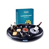 FEEBRIA Inflatable Pool Drink Holder with Large Capacity, Floating Drink Float for Hot Tub, Pool, Beach & Party - Holds Drinks, Phones & Snacks, Easy Inflation (Black)