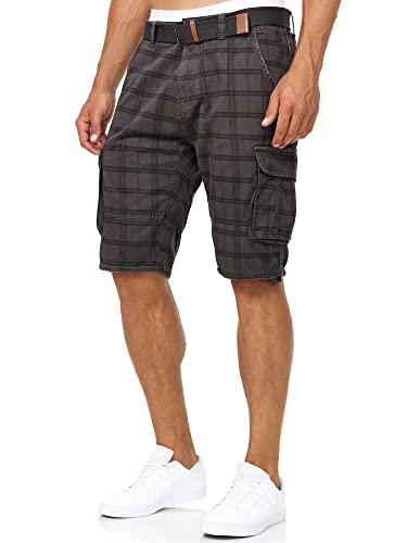 Indicode Herren Monroe Cargo-Shorts mit Gürtel | Bermuda Sommerhose aus Baumwolle für Männer Raven Check, 3XL