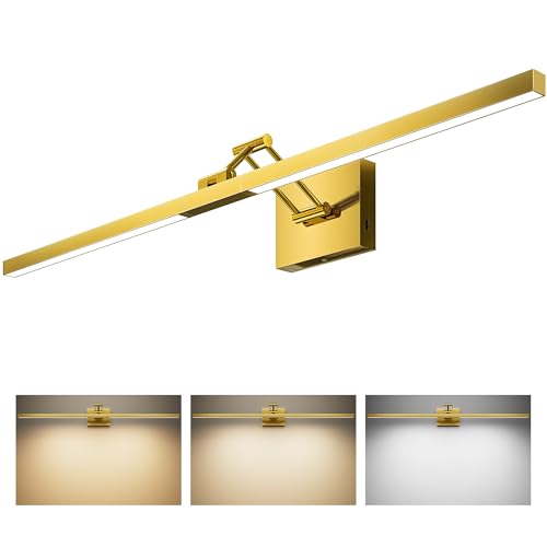 Image of VONLUCE 36 inch LED Bathroom Vanity Light, 3CCT Modern LED Vanity Lights with 360 Rotatable Head Swing Arm, 15.4W Bathroom Light Fixture Over Mirror, LED Lights for Bathroom Bedroom, Brushed Gold | 3CCT, Flicker-free, 360 Rotatable Head & Swing Arm, IP44 waterproof Bathroom Light Fixture Over Mirror for Bathroom, Picture