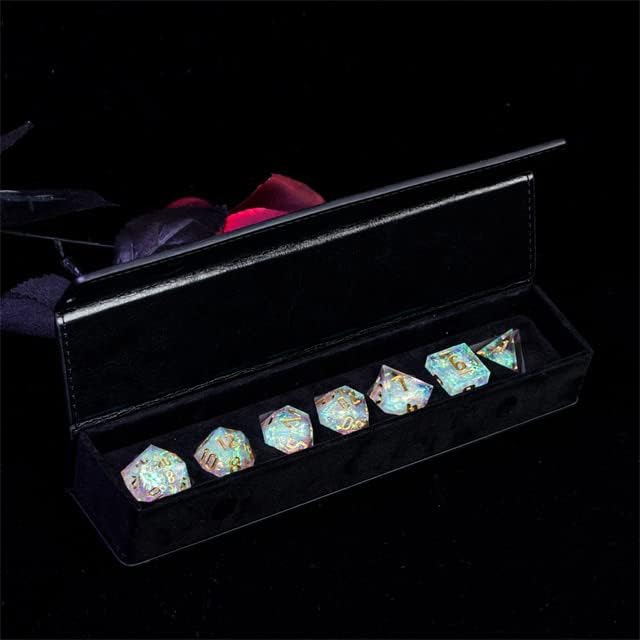 Miniatura 7 de Juego de dados DND afilados de dragón místico con caja de dados de cuero  para Calabozos y Dragones DD borde afilado dados de resina poliédrica D20