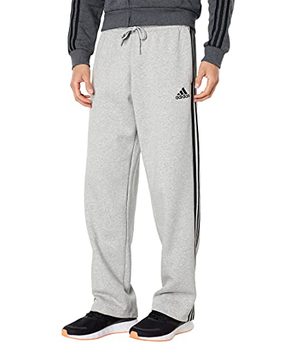 adidas Men's Essentials Fleece Open Hem 3-Stripes Pants, Medium Grey