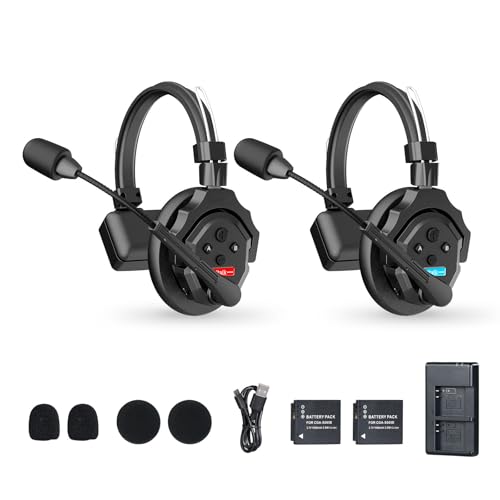 Moman Wireless Intercom Headset, XTALK X2 2.4GHz Vollduplex Kabelloses Kommunikationssystem mit Echtzeitüberwachung 24H 350M für Film Produktion(2 PCS)