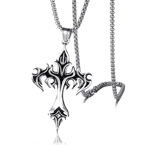 NLIEOPDA Vintage Flame Cross Necklace - 60CM Gothic Chain Pendant for Men & Women (60cm,1)