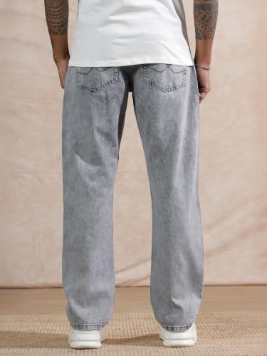 Image of WROGN Men's Mid-Rise Jeans | 100% Cotton | Anti-Fit Relaxed Silhouette