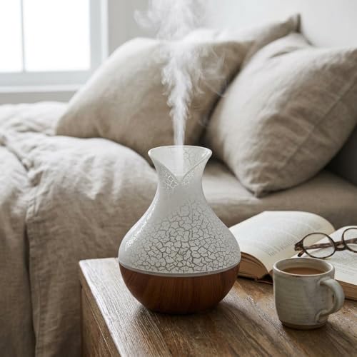 Image of Lakshiv Aroma Diffuser Humidifier for Room & Home with LED Light | Ultrasonic Cool Mist Air Humidifier for Bedroom | Essential Oil Diffuser | Wood Grain Finish | 30ml | Touch Operation (Brown Crystal)