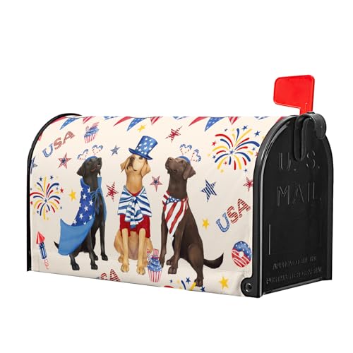 Image of 25.5 inchx21 inch Patriotic Dogs Mailbox Cover Magnetic 4th of July Puppy Waterproof Mailbox Wrap Independence Day USA Stars Letter Post Cover Large Size for Garden Yard Outdoor Decor