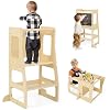 Costzon 3 in 1 Toddler Tower Kids Kitchen Step Stool with Chalkboard Foldable Kids Table and Chair Set Montessori Standing Tower for Learning Toddler Kitchen Stool Helper for Counter Bathroom