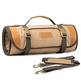 GOBUROS Large Gun Cleaning Mat for All Guns, Roll Up Rifle Cleaning Pad with PVC Accessory Organizer for Shotgun Handgun Pistols, Portable Canvas Gun Clean Mat with Shoulder Strap, Khaki