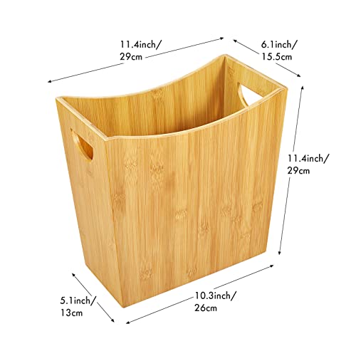 Gobam Bamboo Garbage Basket - Rectangular Trash Bin With Handle Cut-Outs, Modern Slim Garbage Can For Bathroom, Bedroom, Office & Home - Natural, 11.4 X 6.1 X 11.4 Inches #TOP5