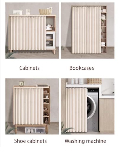 Folding Linen Curtains Natural,Half Window Laundry Room Curtains,Pinch Pleat Curtains, Bookcase Privacy Curtain,Sink Curtain Skirt,Thermal Curtains,Cottage Decor,Kitchen Curtains A,W70*H90CM - Image 8