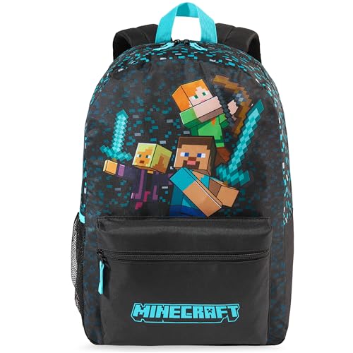Get Trend Minecraft Mochila Niños, Mochila Escolar Ajustable y Acolchada, para Colegio, Viaje y Ocio, Regalo Gamer para Niños (Azul/Negro Minecraft)