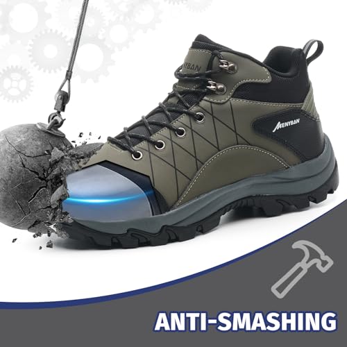 Image of Men's Waterproof Steel Toe Work Boots | Durable Slip-Resistant Puncture-Proof Outsole, Wide Width Sizes for Industrial Construction Outdoor Use