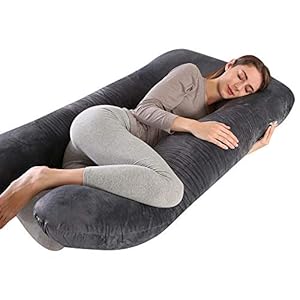 CDEN Pregnancy Pillow, U Shaped Full Body Pillow 55″, Maternity Pillow Support for Back, Legs, Neck, Hips for Pregnant Women with Removable Washable Velvet Cover(Black)