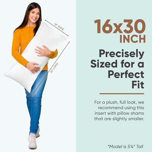 Image of Pillowflex Synthetic Down Pillow Insert 16x30 in - Karate Chop Pillow | Large Rectangle Sham Form, Plush Polyester Cotton Blend, Cloud-Like Comfort, Clump-Resistant Fill, Smooth Elegant Finish