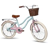 IBK Bicicletta 20" Pollici, Bici Classica da Ragazza, City Bike con Freni V-Brake, con Cestino Anteriore e Portapacchi, da Passeggio e Città (Turchese)