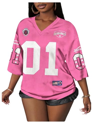Image of RoseSeek Women's Jersey Shirts Number Graphic V Neck Football T Shirts Tops