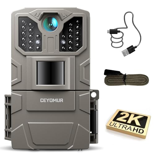 CEYOMUR Cámara de Caza 36MP 2K, Camara Fototrampeo Nocturna con LED IR 850nm y Sensor de Movimiento, Pantalla de 2' e Impermeable IP66 para Observación de Vida Silvestre y Monitoreo