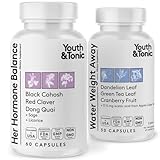 Youth & Tonic PMS & Menopause Bloating Relief Duo – Support for Puffiness, Hormonal Balance & Fluid Retention – Her Hormone Balance + Water Weight Away Natural Herbs for Women, 90 Capsules