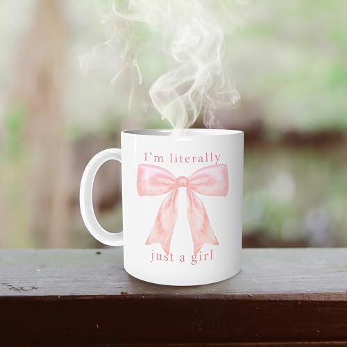 Taza de porcelana rosa con moño y capacidad 11 oz miniatura 5