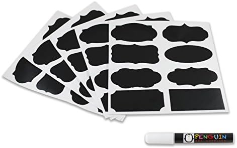 PENGUIN ART SUPPLIES Chalk Board Labels Stickers with Reverseable Tip White Liquid Marker- Pack of 40