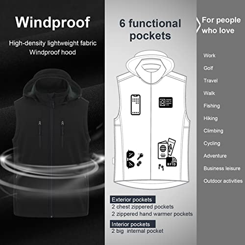 Image of CREATMO US Men's Casual Lightweight Warm Thin Outerwear Vest Windbreaker Sleeveless Jacket With Removable Hood