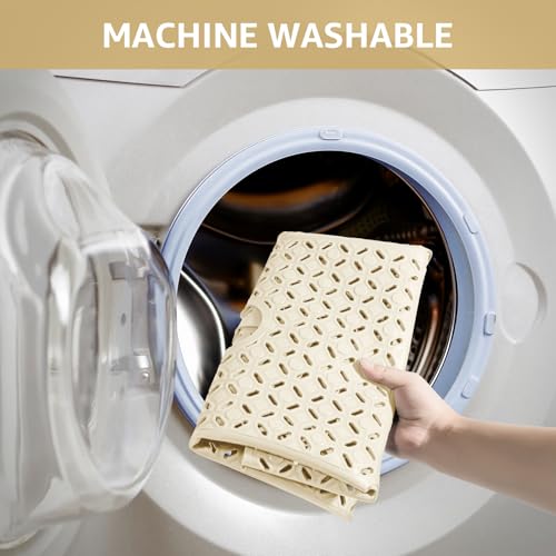 OTHWAY Square Shower Mat, 27"x 27" Extra Large Shower Mats for Inside Shower, TPE Anti Slip Shower mat with Suction Cups Drain Holes (Beige) by OTHWAY - Image 5
