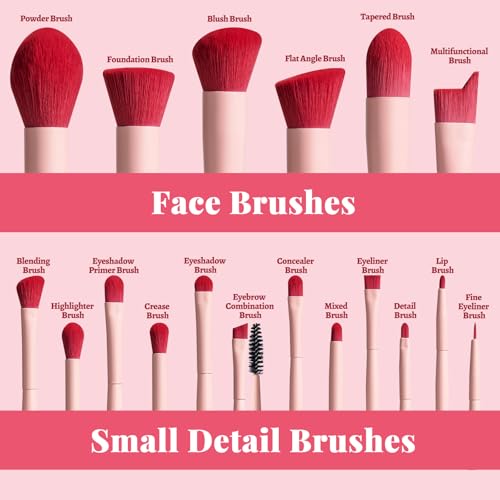 Image of BS-MALL Makeup Brush Set 18 Pcs Premium Synthetic Foundation Powder Concealers Eye shadows Blush Makeup Brushes with black case (Pink Red)